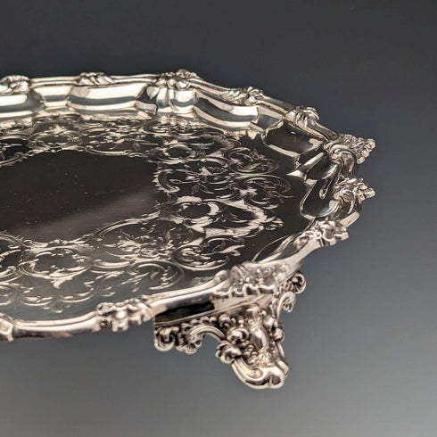 1846年 英国アンティーク 純銀製サルヴァ カードトレイ 直径23cm 396g George Frederick Pinnell