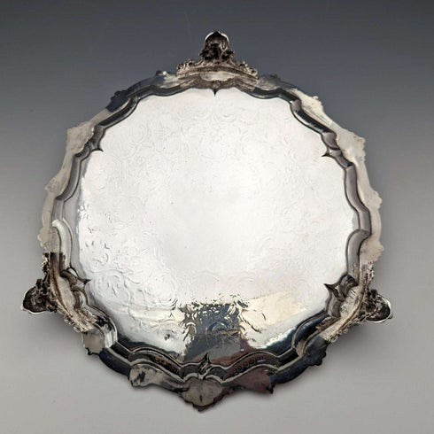 1846年 英国アンティーク 純銀製サルヴァ カードトレイ 直径23cm 396g George Frederick Pinnell