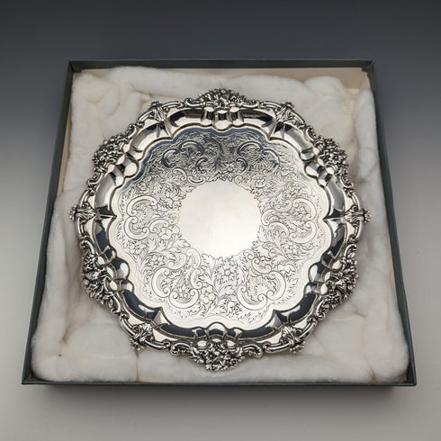 1829 British antique sterling silver Salva card tray, diameter 25cm, 560g, John & William Barnard