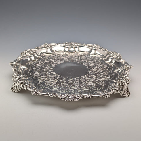 1829 British antique sterling silver Salva card tray, diameter 25cm, 560g, John & William Barnard