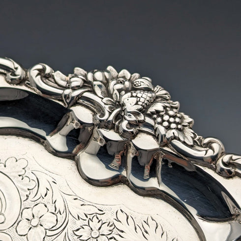 1829 British antique sterling silver Salva card tray, diameter 25cm, 560g, John & William Barnard