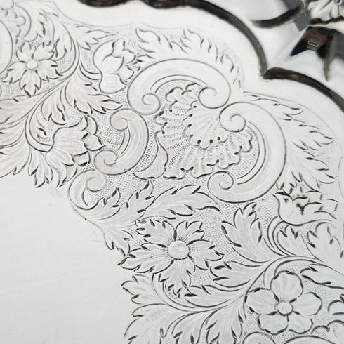 1829 British antique sterling silver Salva card tray, diameter 25cm, 560g, John & William Barnard