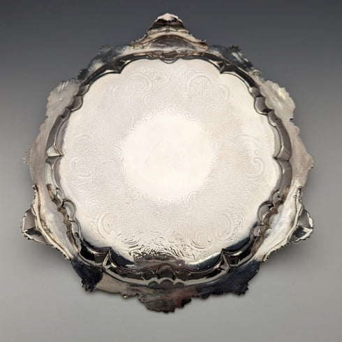 1829 British antique sterling silver Salva card tray, diameter 25cm, 560g, John & William Barnard
