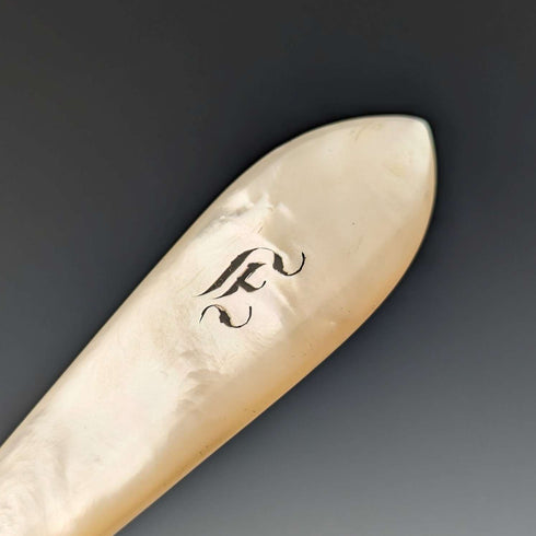 Late 19th Century British Antique White Mother of Pearl Handle Fruit Cutlery Set of 6 Pairs with Tray
