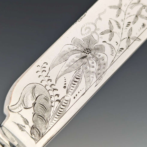 Circa 1830 British antique sterling silver handled fruit cutlery, 6 pairs, Aaron Hadfield, with tray