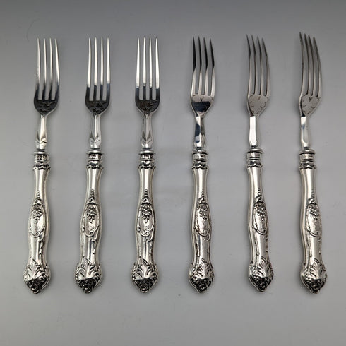 1830年頃 英国アンティーク 純銀ハンドル フルーツカトラリー6ペア Aaron Hadfield トレー入り