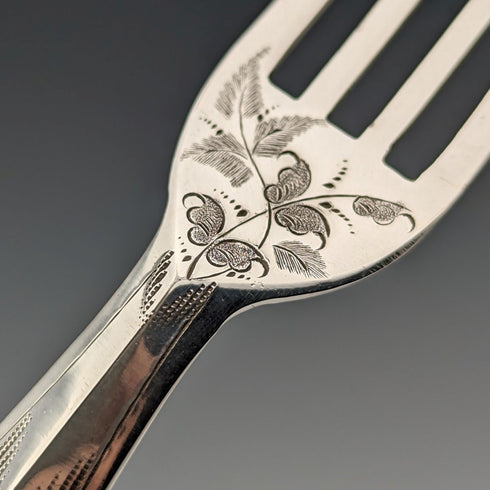 1830年頃 英国アンティーク 純銀ハンドル フルーツカトラリー6ペア Aaron Hadfield トレー入り