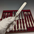 Circa 1830 British antique sterling silver handled fruit cutlery, 6 pairs, Aaron Hadfield, with tray