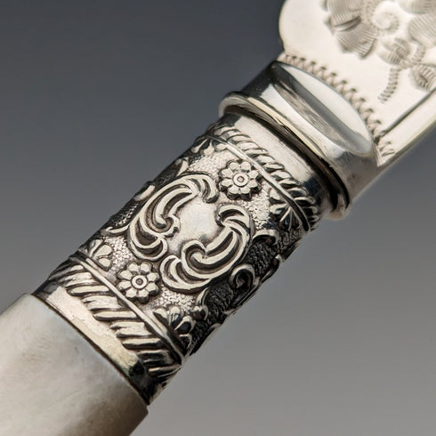 1900年頃 英国アンティーク 白蝶貝ハンドル デザートカトラリー6ペアセット 木箱入り