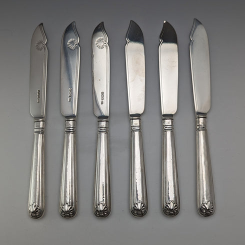 1906 British antique pure silver cutlery set, 6 pairs, 612g total, George Howson, in wooden box