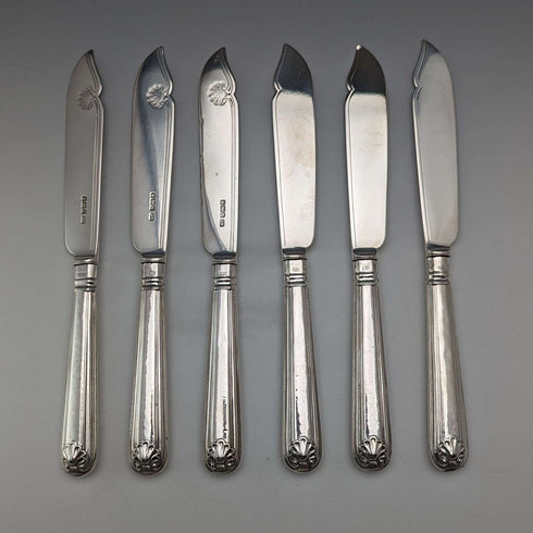 1906 British antique pure silver cutlery set, 6 pairs, 612g total, George Howson, in wooden box