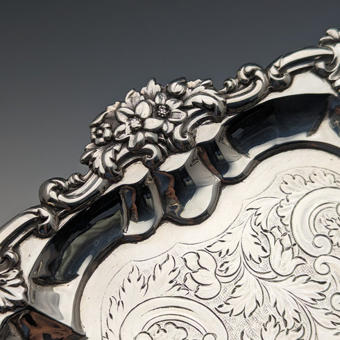 1829 British antique sterling silver Salva card tray, diameter 25cm, 560g, John & William Barnard