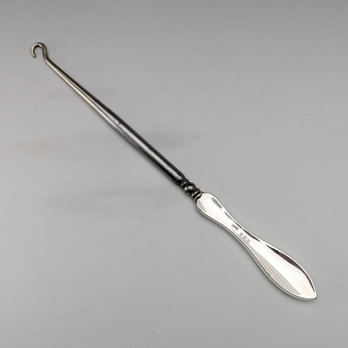 1911年 英国アンティーク 純銀ハンドル 大型ボタンフック ブーツフック William Vale