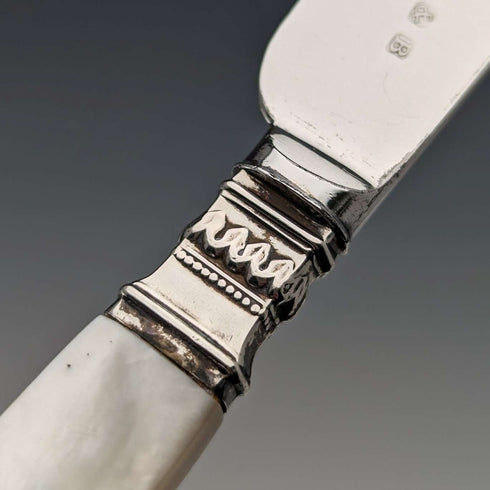Early 19th Century British Antique White Mother of Pearl Handle Travel Cutlery Pair with Case