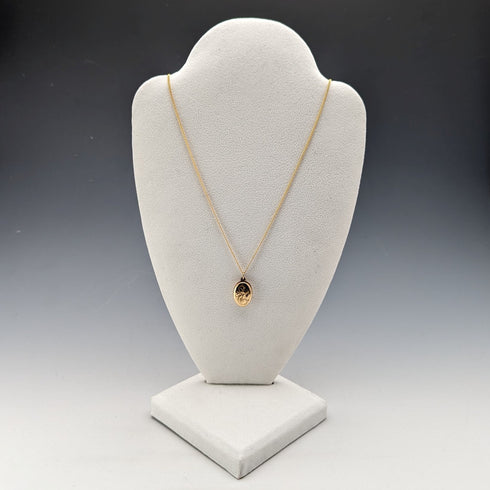 1987 年英國復古 9 克拉黃金橢圓形盒子吊墜項鍊