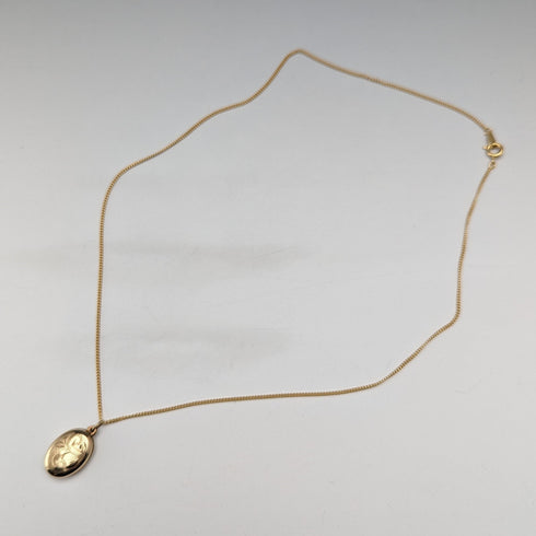 1987 年英國復古 9 克拉黃金橢圓形盒子吊墜項鍊