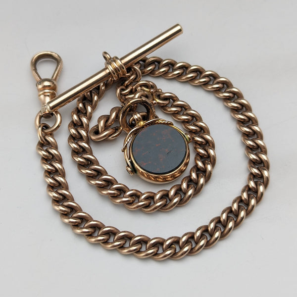 Antique British Gold-Plated Albert Chain 9ct Gold Two-Tone Swivel Fob