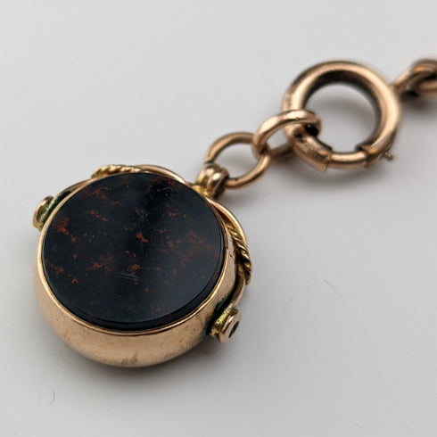 英国アンティーク 金張りアルバートチェーン 9ctゴールド2色回転フォブ