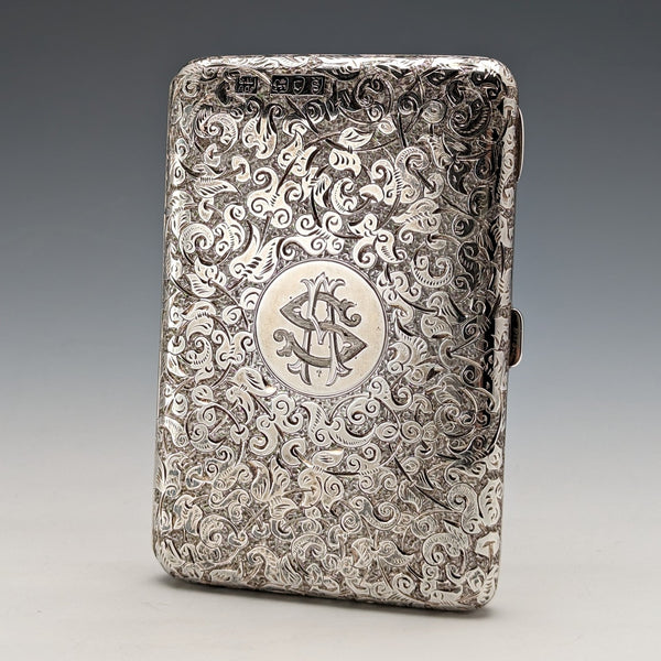 1893 British antique double-sided sterling silver card case with accordion pocket, 126g, Sampson Mordan