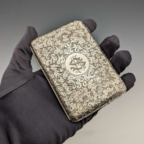 1893年 英国アンティーク 両開き型 純銀カードケース 蛇腹ポケット 126g Sampson Mordan