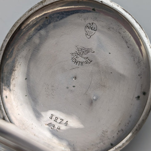 アンティーク スイス製 無銘 懐中時計 銀側 細密ニエロ ハンターケース 動作良好