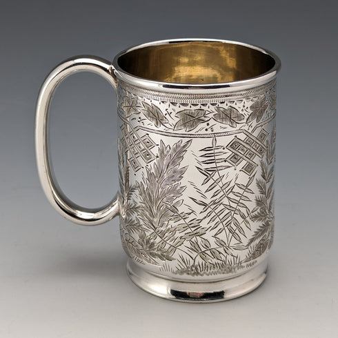 Antique British silver plate mug from Deykin & Sons, circa 1900