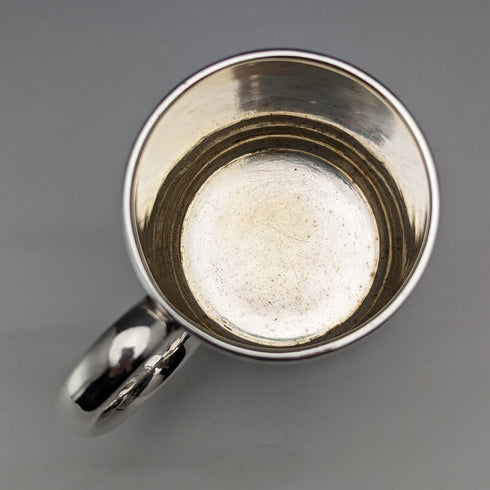 Antique British silver plate mug from Deykin & Sons, circa 1900