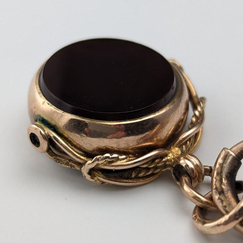 英国アンティーク 金張りアルバートチェーン 9ctゴールド2色回転フォブ