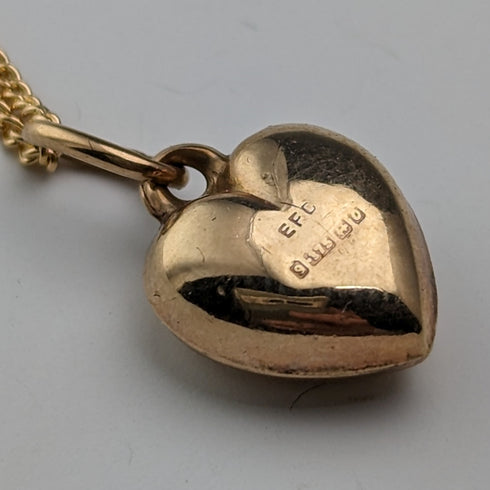 1963 英國復古 9 克拉金心形吊飾項鍊