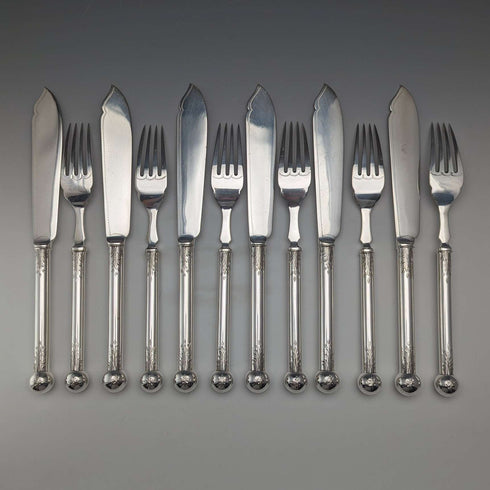 Antique British silver plate cutlery set of 6 by Allen & Darwin