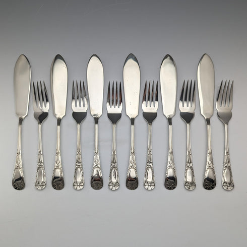 Antique British Silver Plate Fish Cutlery Set of 6 Pairs JG Graves