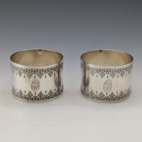 Antique French 950 Sterling Silver Napkin Rings, Pair, 86g