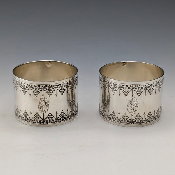 Antique French 950 Sterling Silver Napkin Rings, Pair, 86g