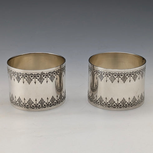 Antique French 950 Sterling Silver Napkin Rings, Pair, 86g