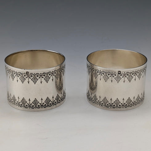 Antique French 950 Sterling Silver Napkin Rings, Pair, 86g