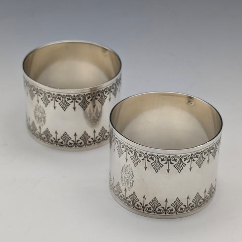 Antique French 950 Sterling Silver Napkin Rings, Pair, 86g