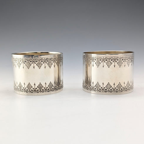 Antique French 950 Sterling Silver Napkin Rings, Pair, 86g