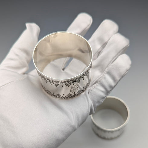 Antique French 950 Sterling Silver Napkin Rings, Pair, 86g