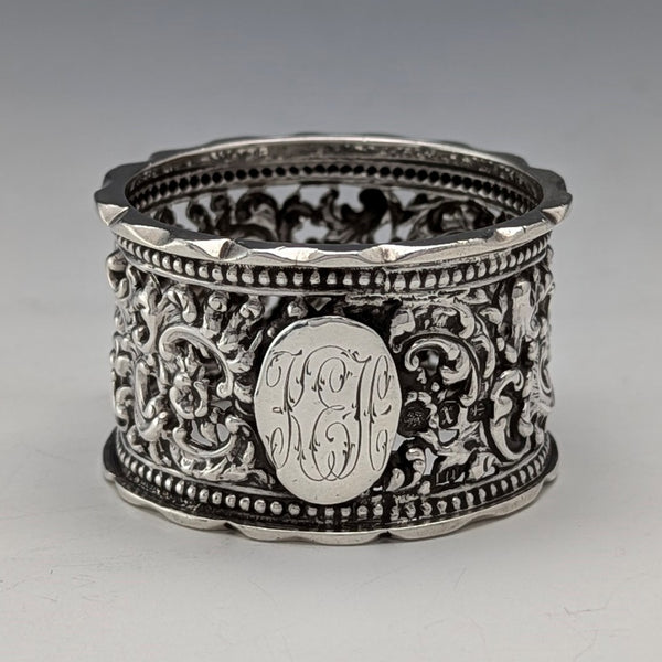 1897 British antique sterling silver openwork napkin ring, 27g, Thomas Hayes
