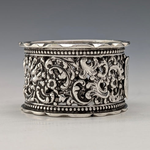 1897 British antique sterling silver openwork napkin ring, 27g, Thomas Hayes