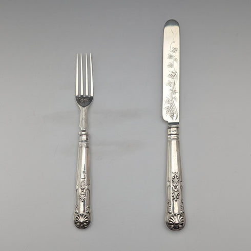 1890 British antique sterling silver dessert cutlery pair 67g Walker & Hall