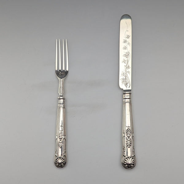 1890 British antique sterling silver dessert cutlery pair 67g Walker & Hall