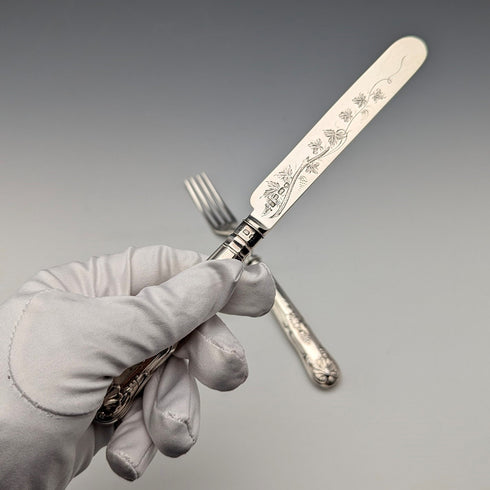 1890 年英國古董純銀甜點餐具一對 67 克 Walker&Hall