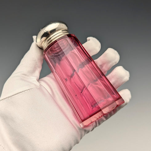 1910年 英国アンティーク クランベリーガラス 純銀蓋 シュガーキャスター Hukin&Heath