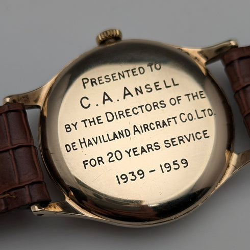 1958 British Garrard 9K solid gold Denison case men's wristwatch in box, serviced