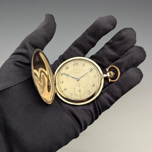 Circa 1930 German Junghans pocket watch with gold-plated hunter case, refurbished