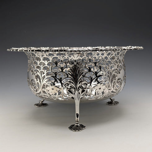 1906年 英国アンティーク 純銀製 脚付きセンターボウル 745g Daniel&John Wellby