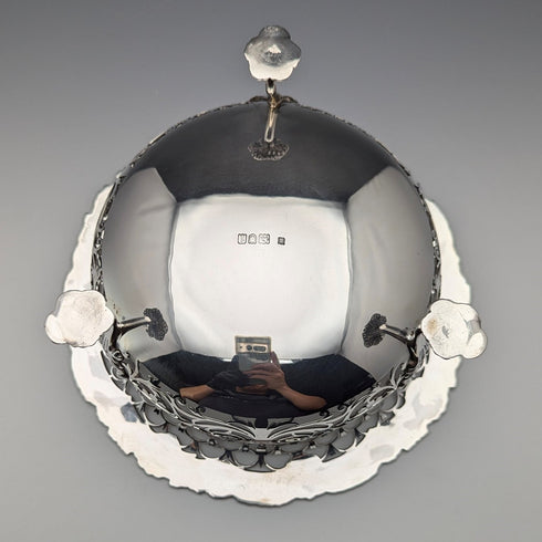 1906年 英国アンティーク 純銀製 脚付きセンターボウル 745g Daniel&John Wellby