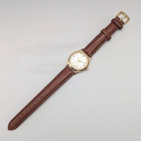 1958 British Garrard 9K solid gold Denison case men's wristwatch in box, serviced