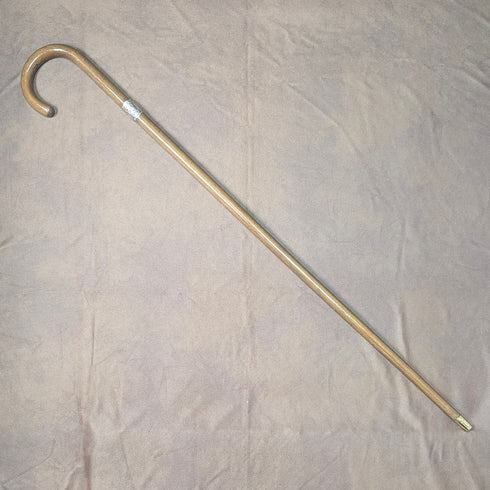 1918年 英国アンティーク 紳士用 浮彫純銀装飾 曲がりハンドル ステッキ 杖 91cm